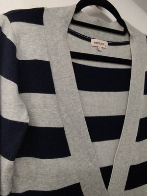 Striped blue gray blouse dress with large V neck like new