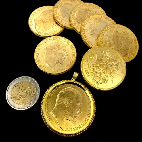 English Edward 1902 five-pound coin new with 22-carat gold plating and 925 silver