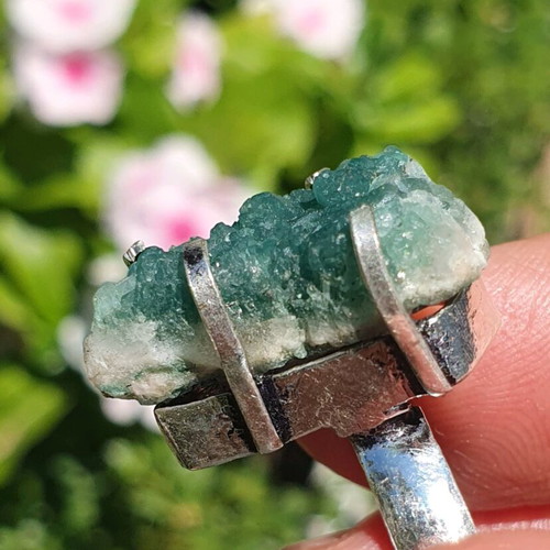 Fluorite ring silver plated, size USA 6.5, handmade