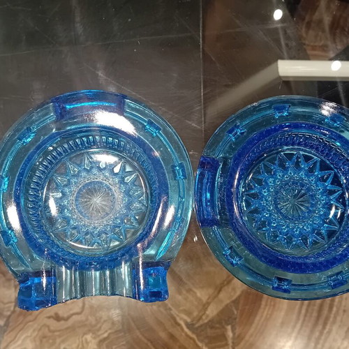 Art Deco glass ashtrays set used, retro 1920-1930