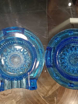 Art Deco glass ashtrays set used, retro 1920-1930