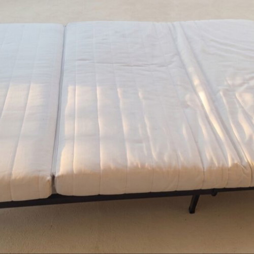 Folding sofa bed with cover used, dark gray and black