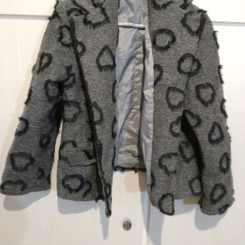 Wool jacket with hearts handmade, size L, like new, gray