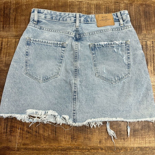 Stradivarius distressed light blue denim mini skirt, size 38