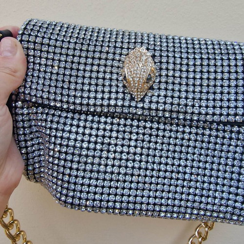Kurt Geiger women's shoulder bag with chain and rhinestones, silver