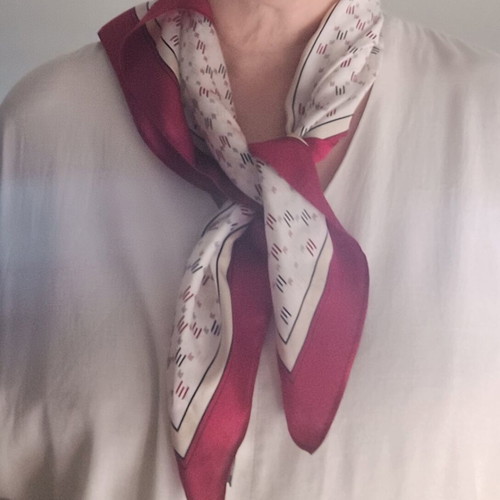 Square silk scarf like new, 63x63 cm, white and red