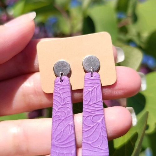 Handmade earrings new, purple, polymer and steel