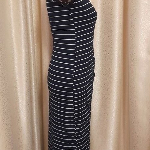 Reline Striped Blouson Dress new navy