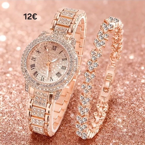 Women's watch new stainless steel set with bracelet and stones
