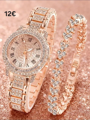 Women's watch new stainless steel set with bracelet and stones