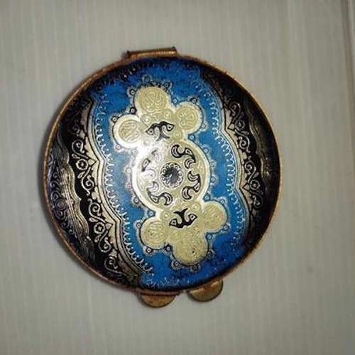 Powder compact used Made Italy with metal case and soft cover