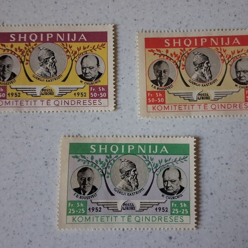 Albanian stamps 1952 set of 7, Roosevelt Churchill Skanderbeg