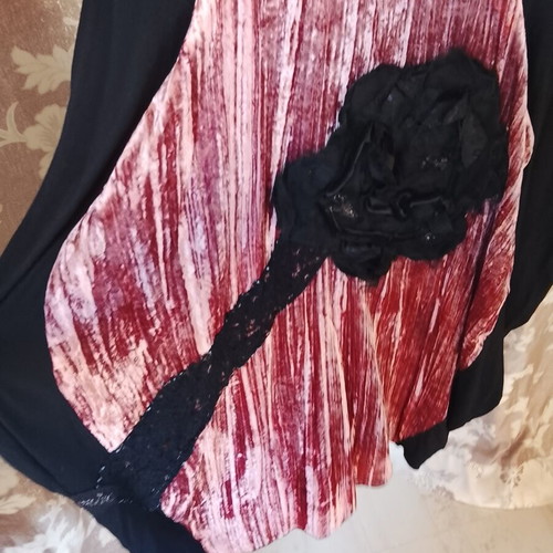 Galanis handmade balloon style dress XXL, black and pink velvet lace
