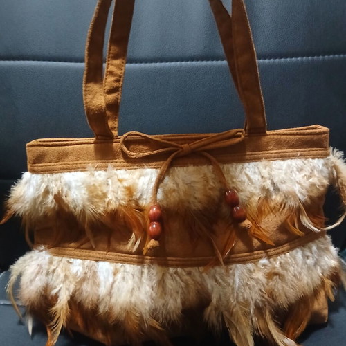 Frangi women's handbag beige with feathers new