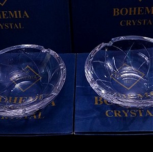 Σετ ζευγάρι γυγας τασάκια Bohemia Jihlava company "Osaka"/"Fiona" με σχέδιο Leafs, hand made cut Czech Republic