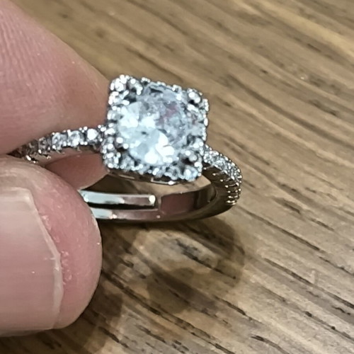 Silver 925 ring with white CZ stone halo design, new