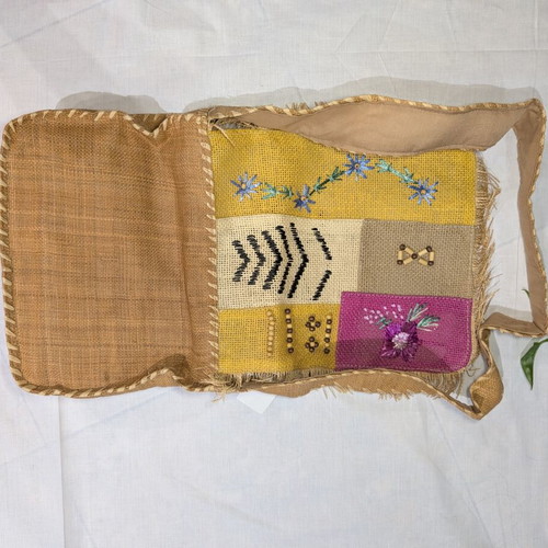 Boho Raffia Crossbody Bag new with tags, patchwork embroidery