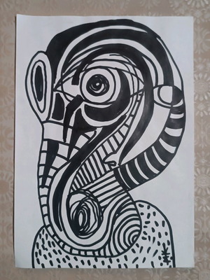 Outsider art painted with black marker on white A4 paper made to order