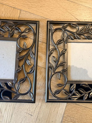 Set of 2 Metal Photo Frames with Leaf Pattern Antique Bronze, like new