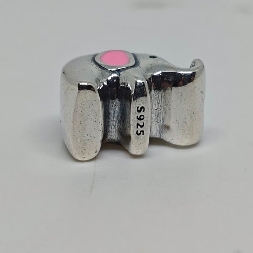 Silver Elephant Charm with Pink Enamel like new