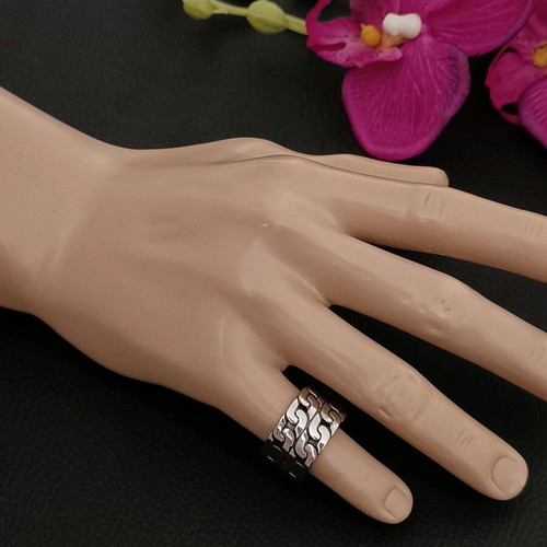 Stainless steel double chain ring new, silver