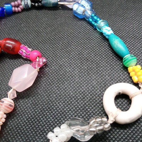 Necklace with colorful beads and moss agate semiprecious stone