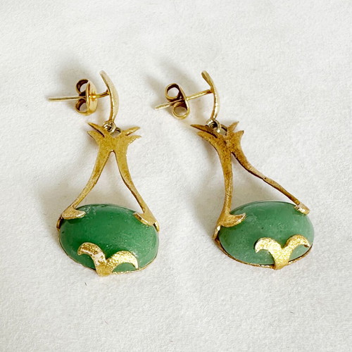 Vintage Italian 925 silver gold-plated earrings like new with green aventurine