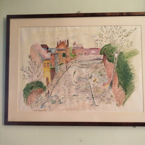Watercolor in frame with glass like new, handmade