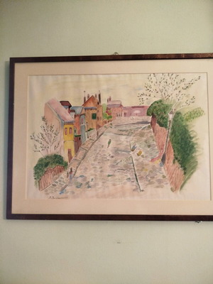 Watercolor in frame with glass like new, handmade