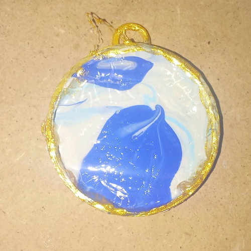 Handmade jewelry with acrylic fluid painting technique blue, new