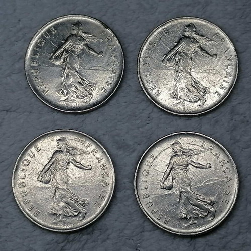 French 5 Francs coins used, set of 4 from 1970-1973