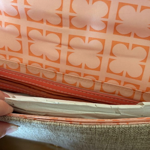 Clutch bag summer, new, linen-like material, orange and beige