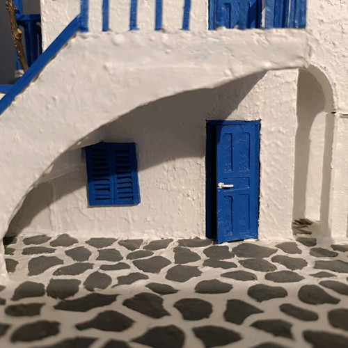 Handmade Cycladic House Diorama with LED Lighting like new