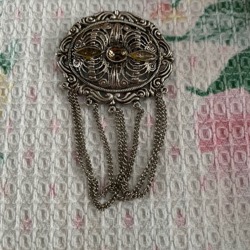 Vintage silver brooch, missing stones