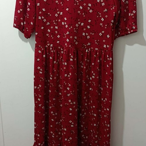 Stradivarius burgundy floral long dress short sleeves new