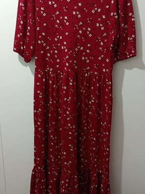 Stradivarius burgundy floral long dress short sleeves new