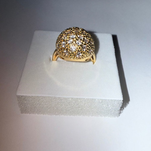 Vintage Pompon Ring with Zircon, Gold Plated, Like New