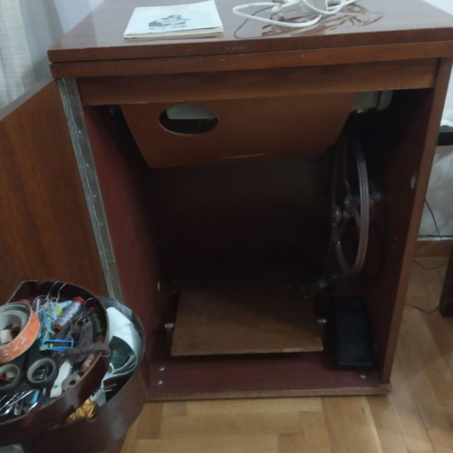 Russian Chaika Sewing Machine used with cabinet and accessories