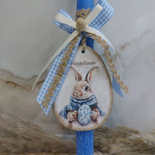 Scented candle with handmade wooden bunny decoration new