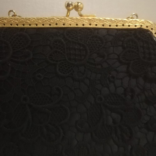 Τσάντα Vintage Clutch χειρός μαύρη σαν καινούργιο '50s με δαντέλα
