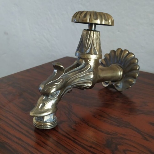 Brass garden faucet like new with decorative design