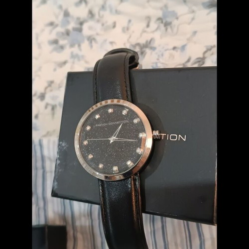 French Connection women's watch like new, black waterproof 5 ATM with crystals