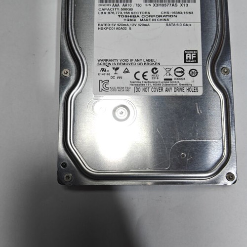 Toshiba 500GB SATA 3.5" HDD used, desktop storage