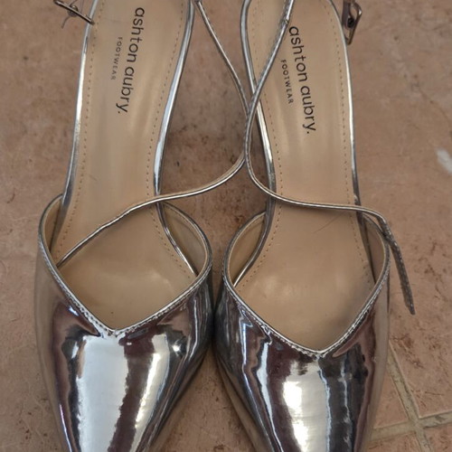 Ashton Aubry silver metallic slingback pumps