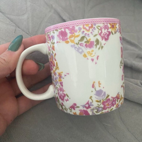 Zara Home mug used, porcelain with butterfly and floral design
