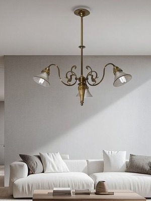 Ceiling light with three fluorescent lamps, used