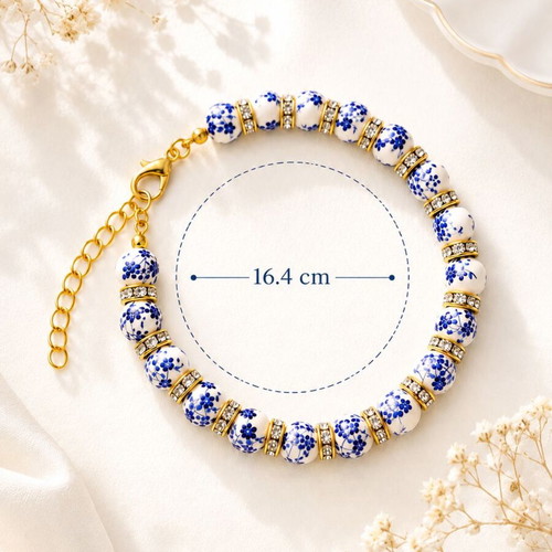 Royal Porcelain Handmade Bracelet with Beads and Gold Details new
