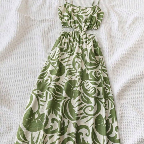 Shein midi floral tropical dress new, green and beige