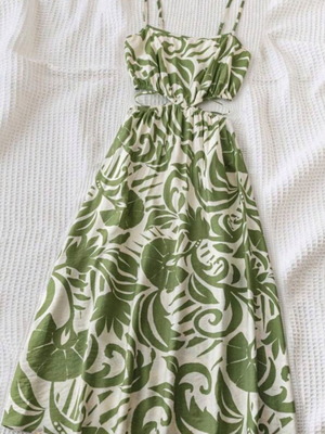 Shein midi floral tropical dress new, green and beige