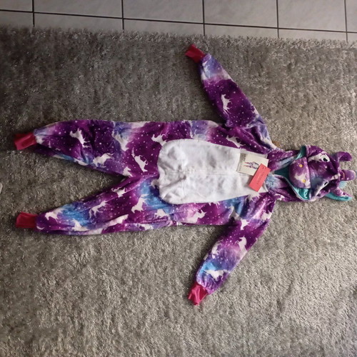 Unicorn velour onesie new, white and purple